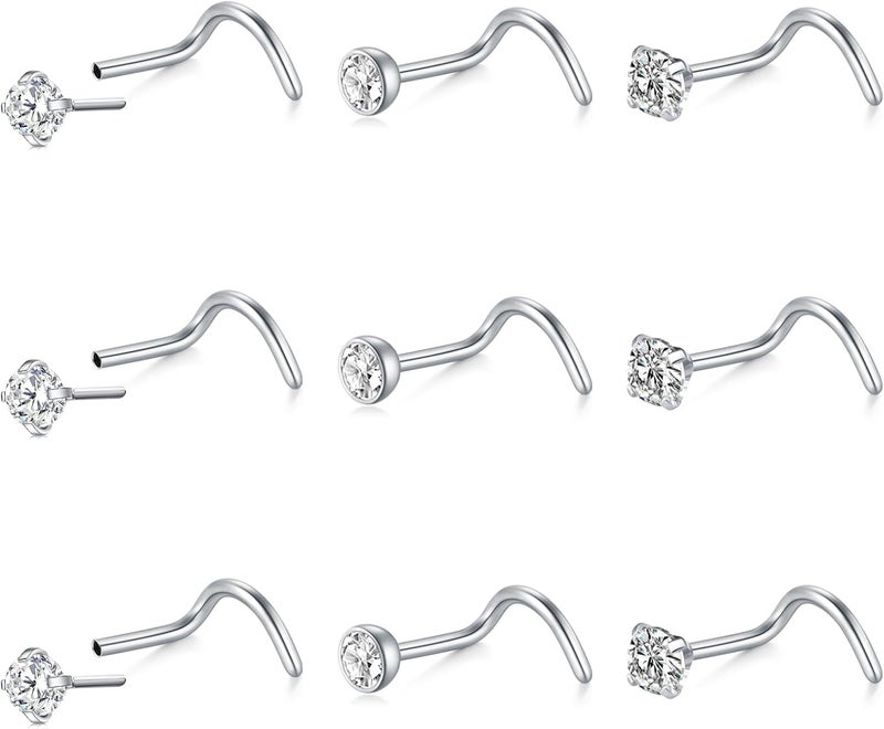 Mayhoop 20G Nose Rings Studs 316L Surgical Stainless Steel L Shape Bone Diamond Heart Corkscrew Nose Ring Nostril Piercing Jewelry For Women Men - Image 1